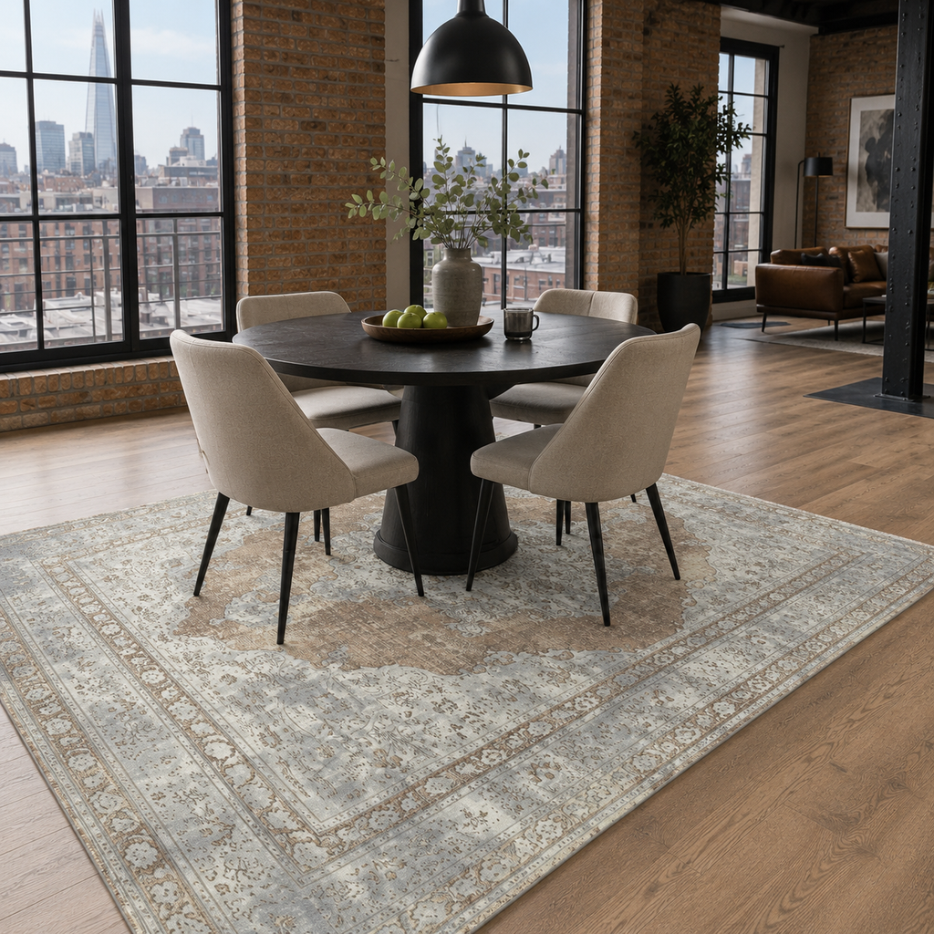 Tapis Classique Vintage Bleu Marine Lavable Adèle, vue 6