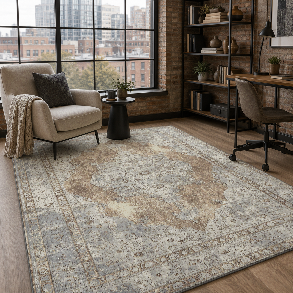 Tapis Classique Vintage Bleu Marine Lavable Adèle, vue 7