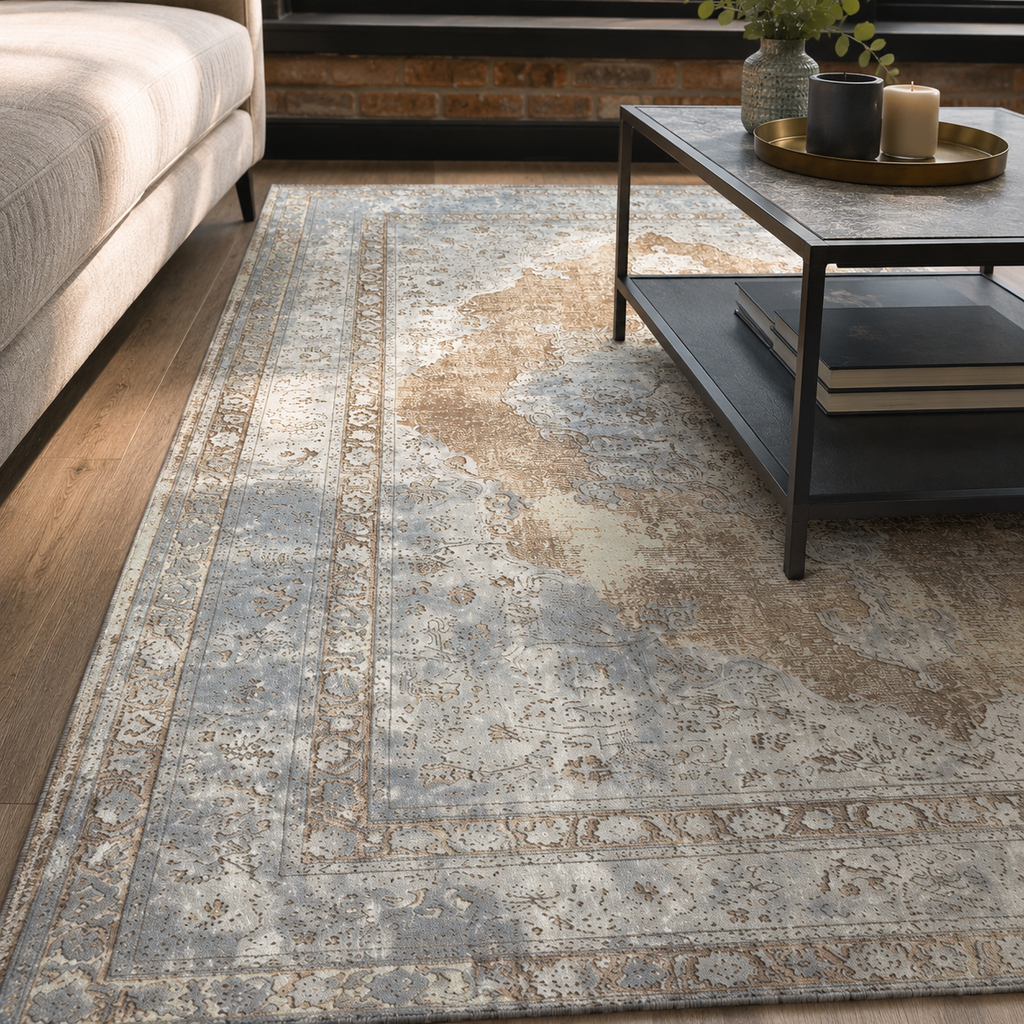 Tapis Classique Vintage Bleu Marine Lavable Adèle, vue 8