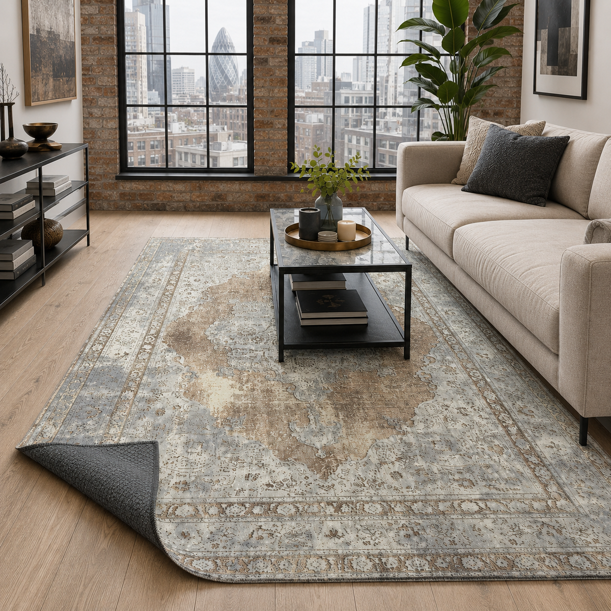 Tapis Classique Vintage Bleu Marine Lavable Adèle, vue 9
