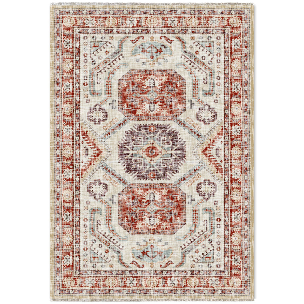 Détail du motif du tapis classique vintage bleu marine lavable Elya