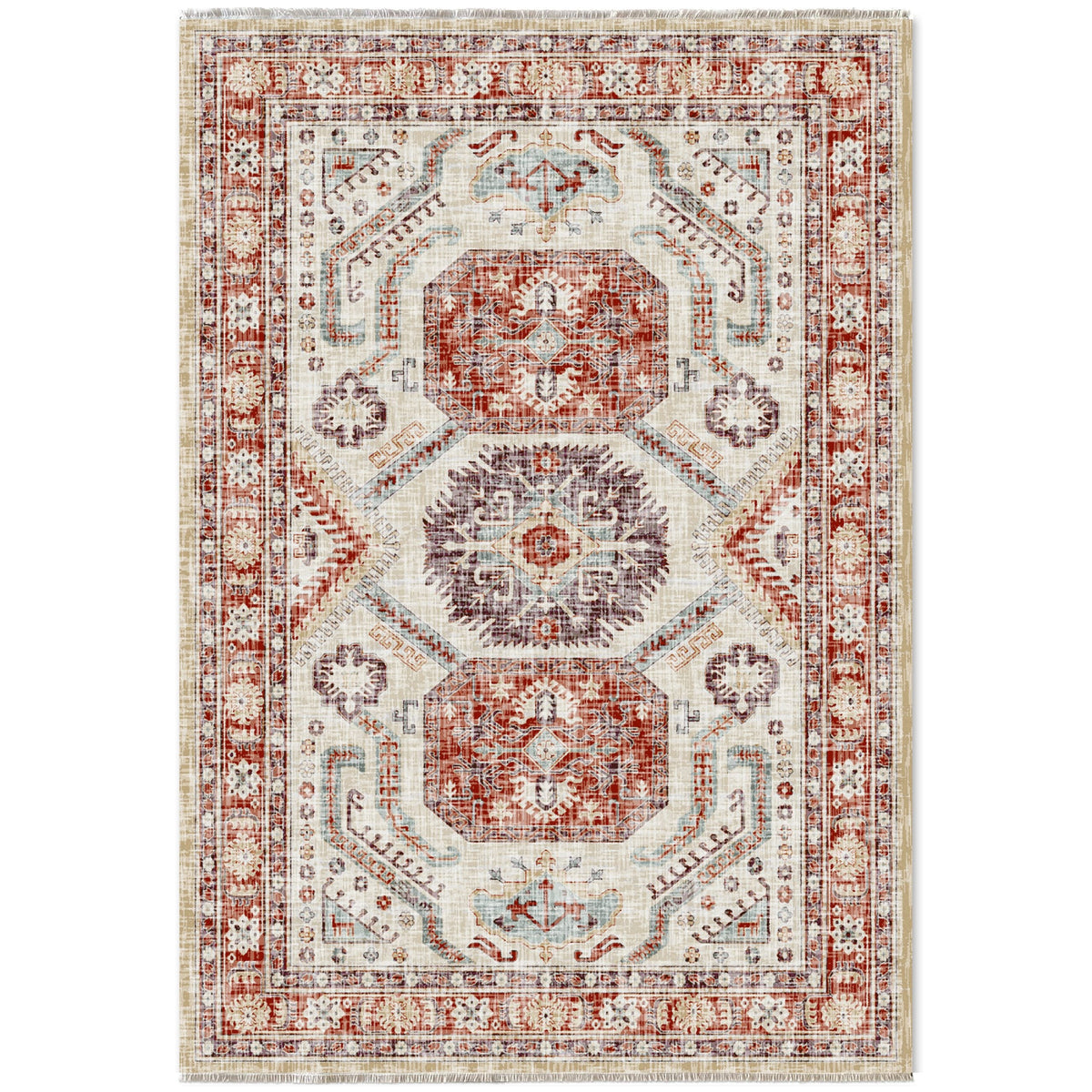 Détail du motif du tapis classique vintage bleu marine lavable Elya