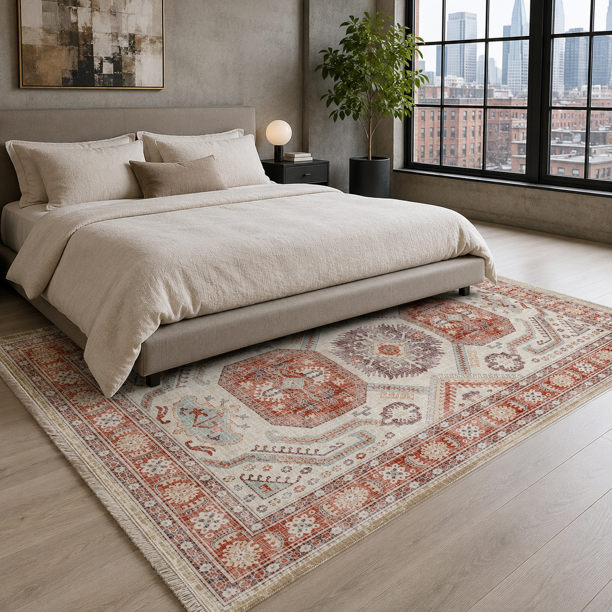 Tapis Classique Vintage Bleu Marine Lavable Elya, vue 5