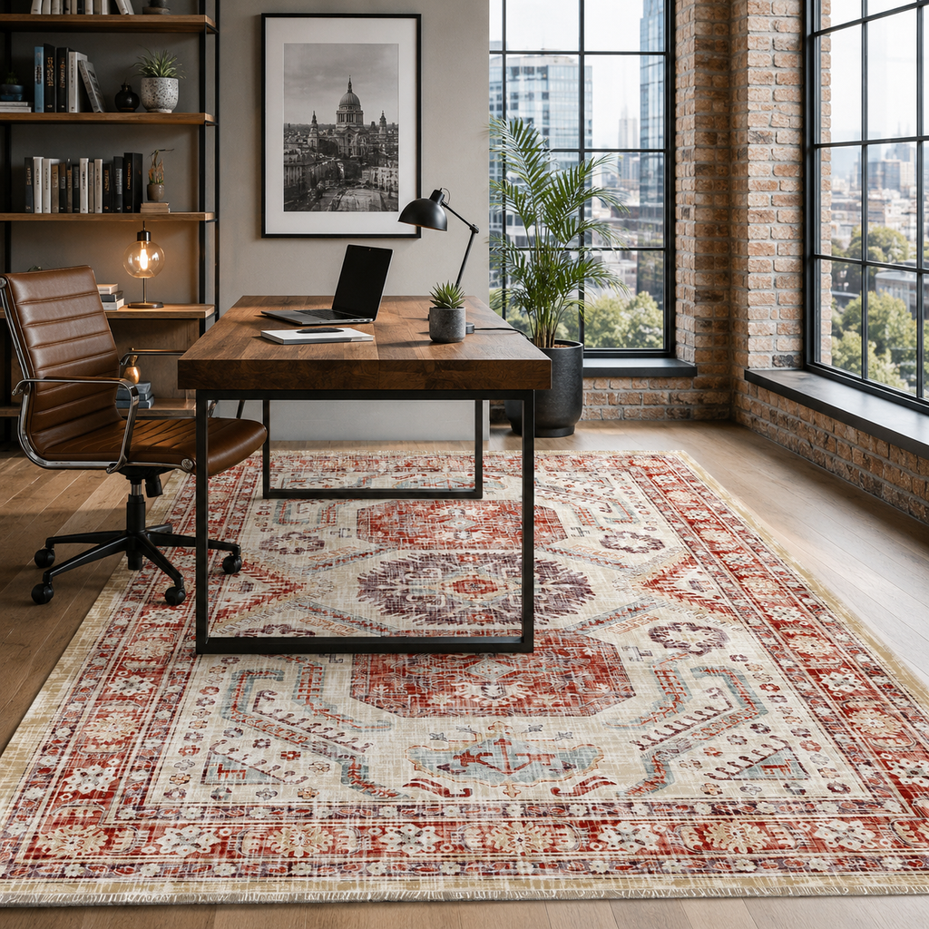 Tapis Classique Vintage Bleu Marine Lavable Elya, vue 7