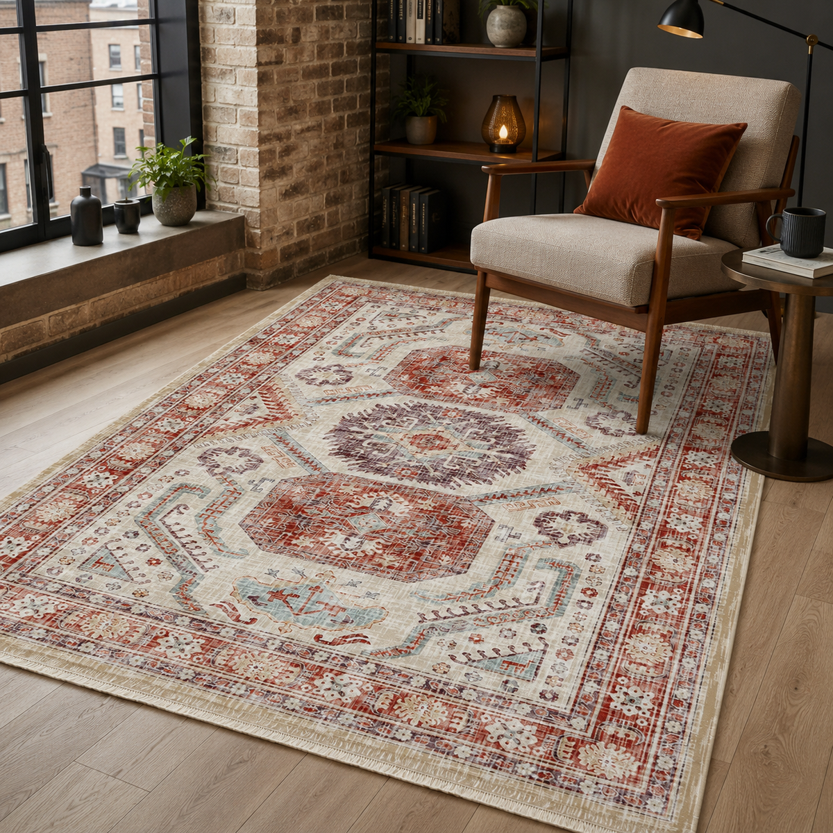 Tapis Classique Vintage Bleu Marine Lavable Elya, vue 8