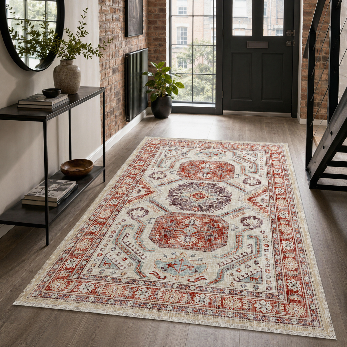 Tapis Classique Vintage Bleu Marine Lavable Elya, vue 9