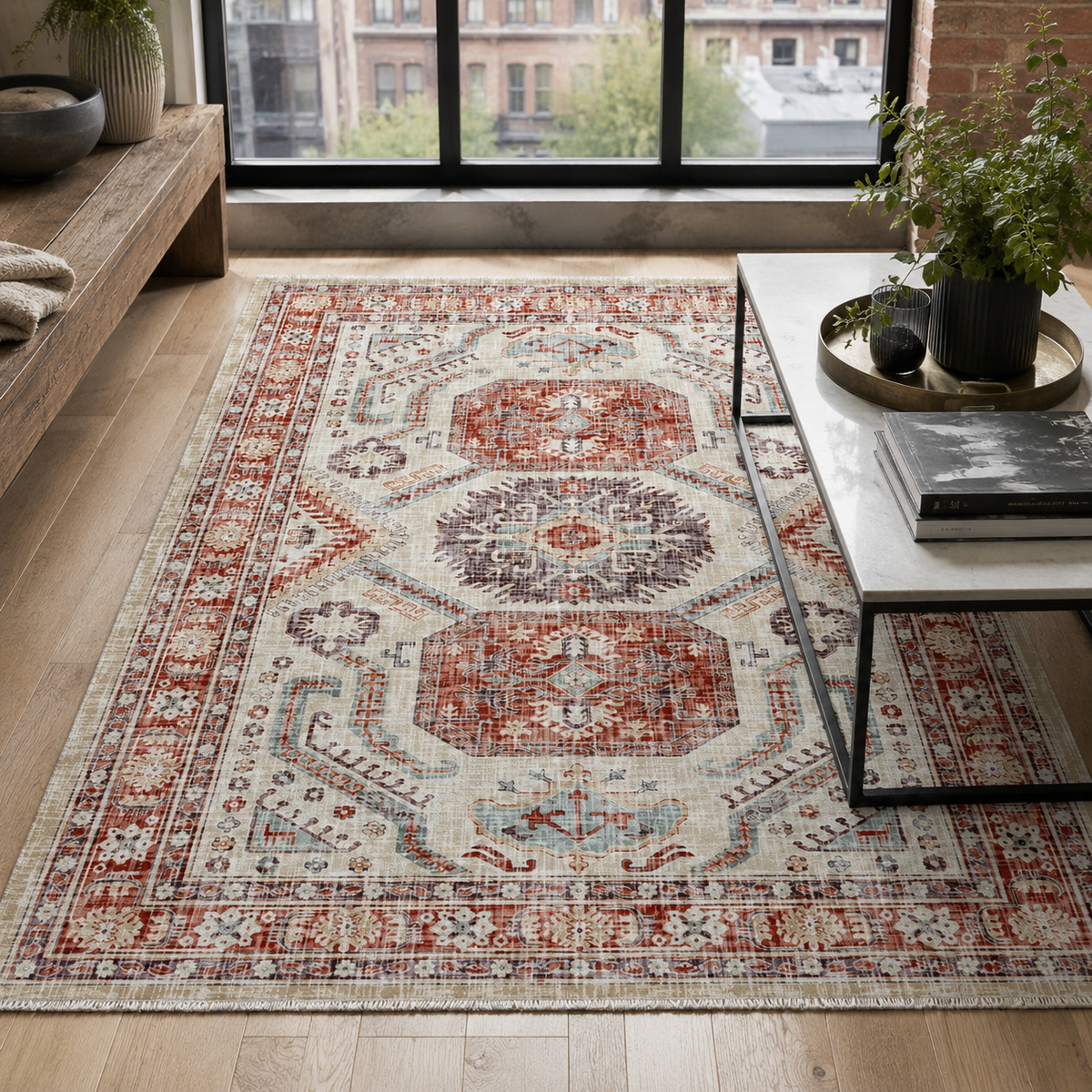 Tapis Classique Vintage Bleu Marine Lavable Elya, vue 10