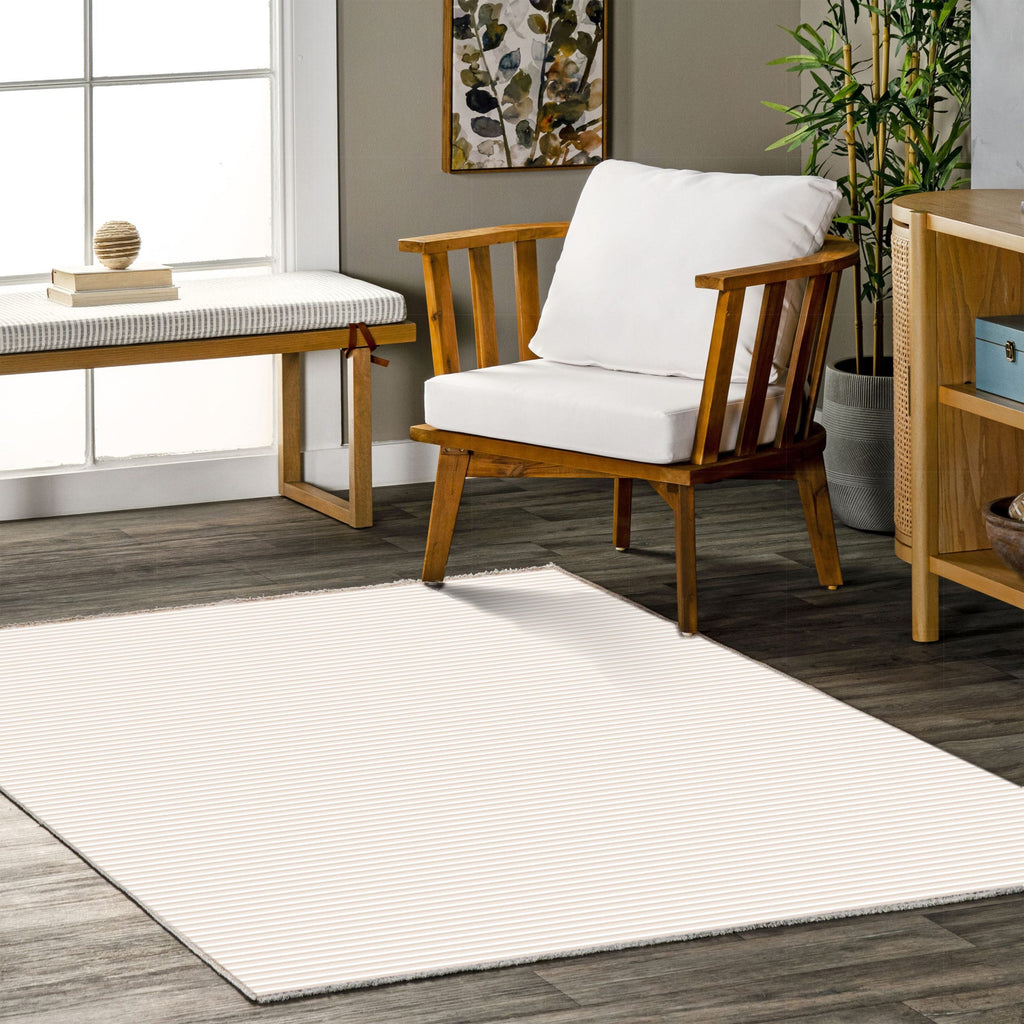 Tapis Géométrique Moderne Crème et Blanc Lavable Sofia, vue 5