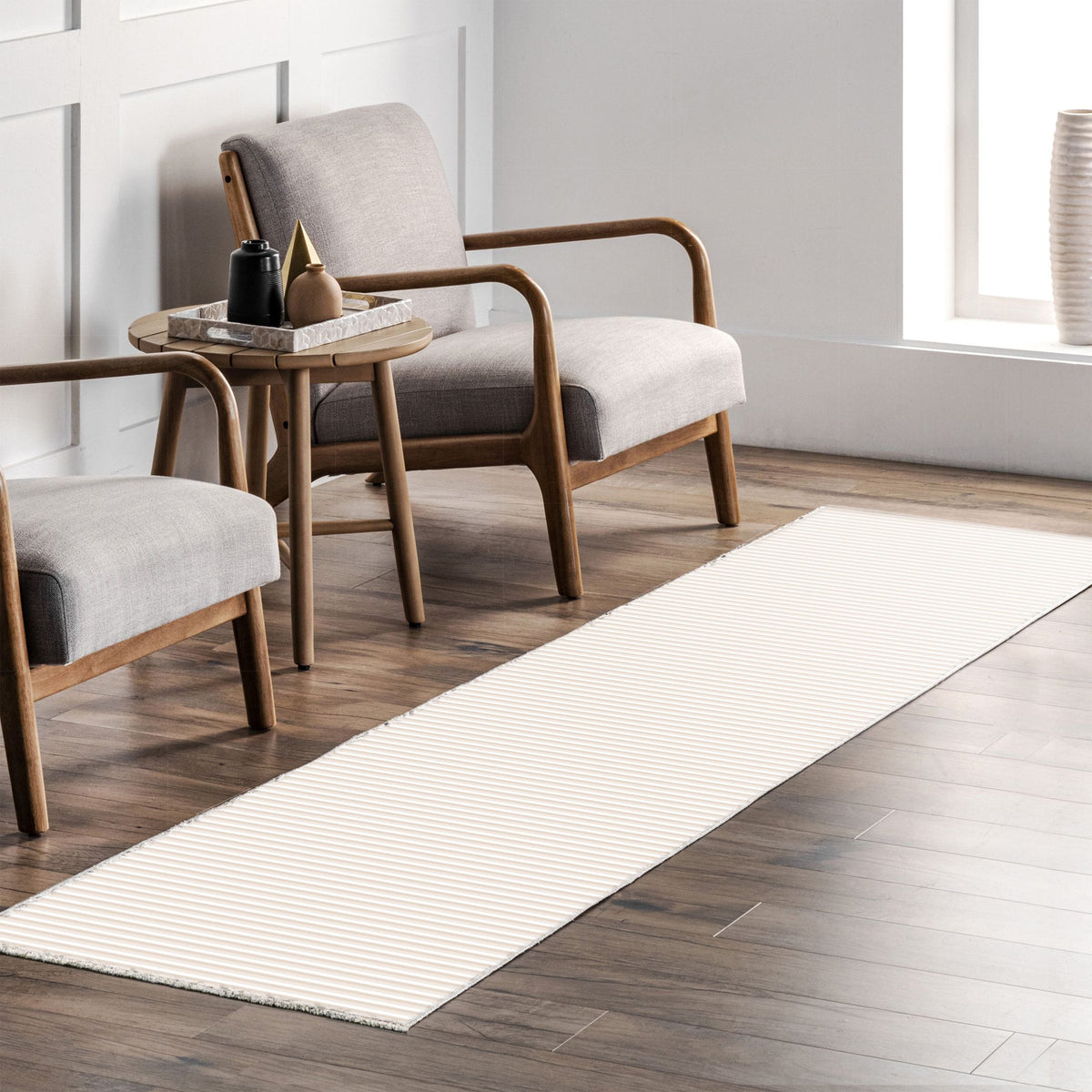 Tapis Géométrique Moderne Crème et Blanc Lavable Sofia, vue 7