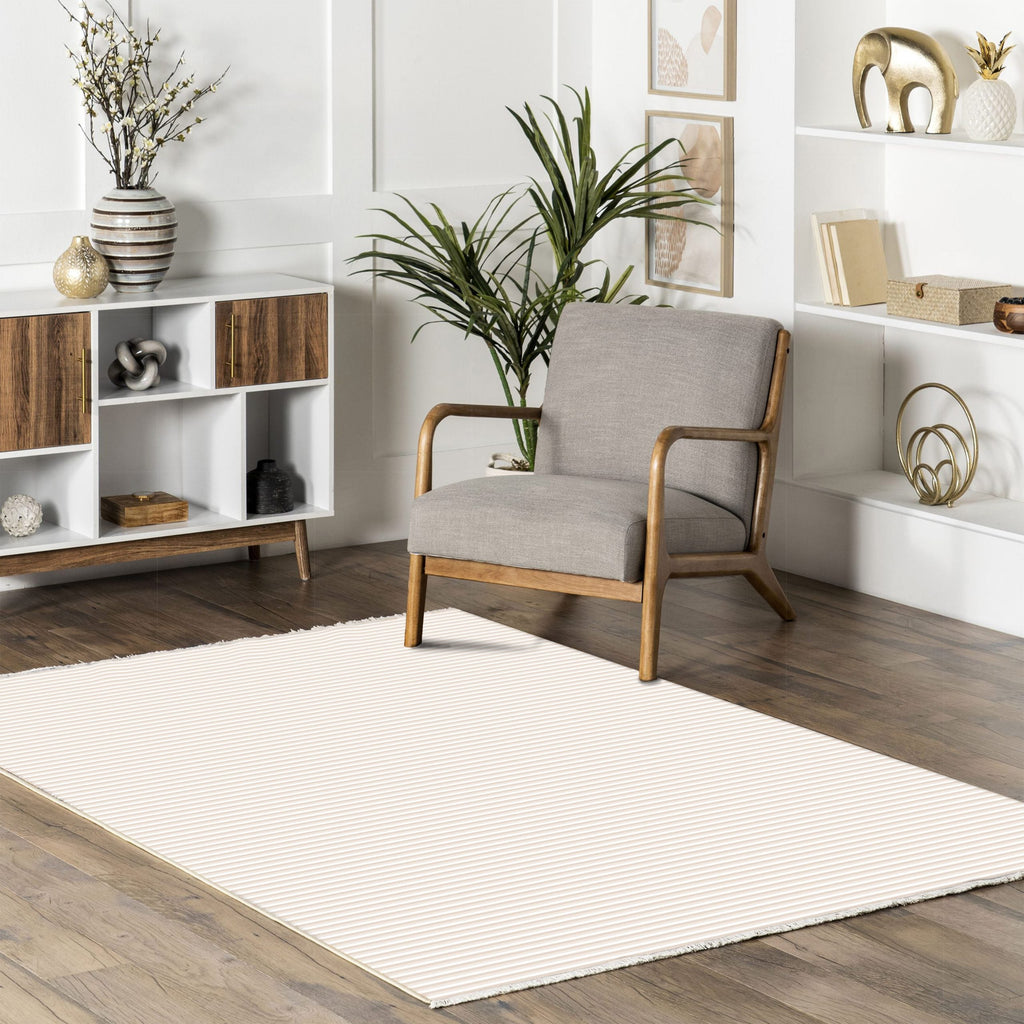 Tapis Géométrique Moderne Crème et Blanc Lavable Sofia, vue 8