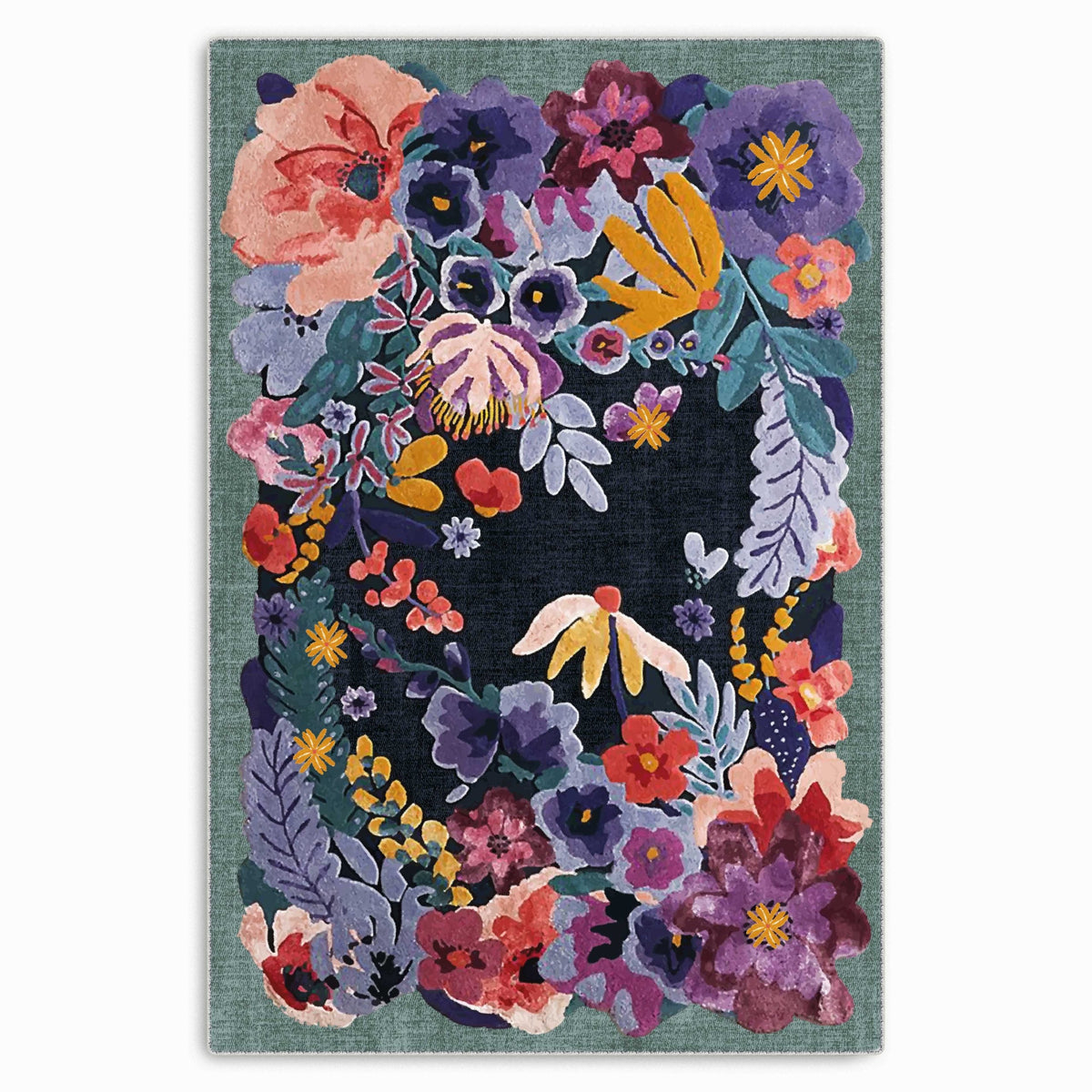 Détail du motif du tapis classique bleu marine lavable Pamina