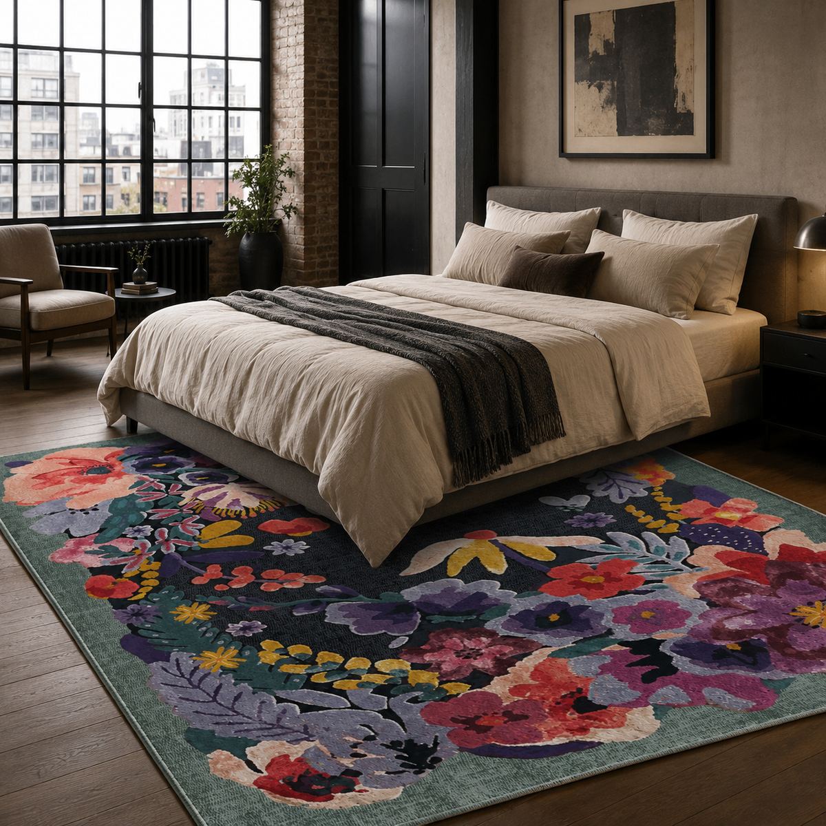 Tapis Classique Bleu Marine Lavable Pamina, vue 5