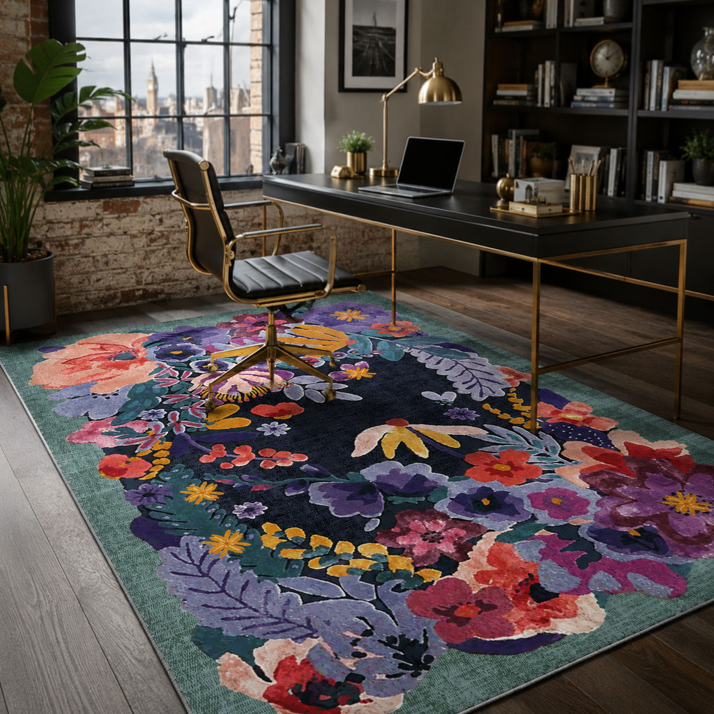 Tapis Classique Bleu Marine Lavable Pamina, vue 7