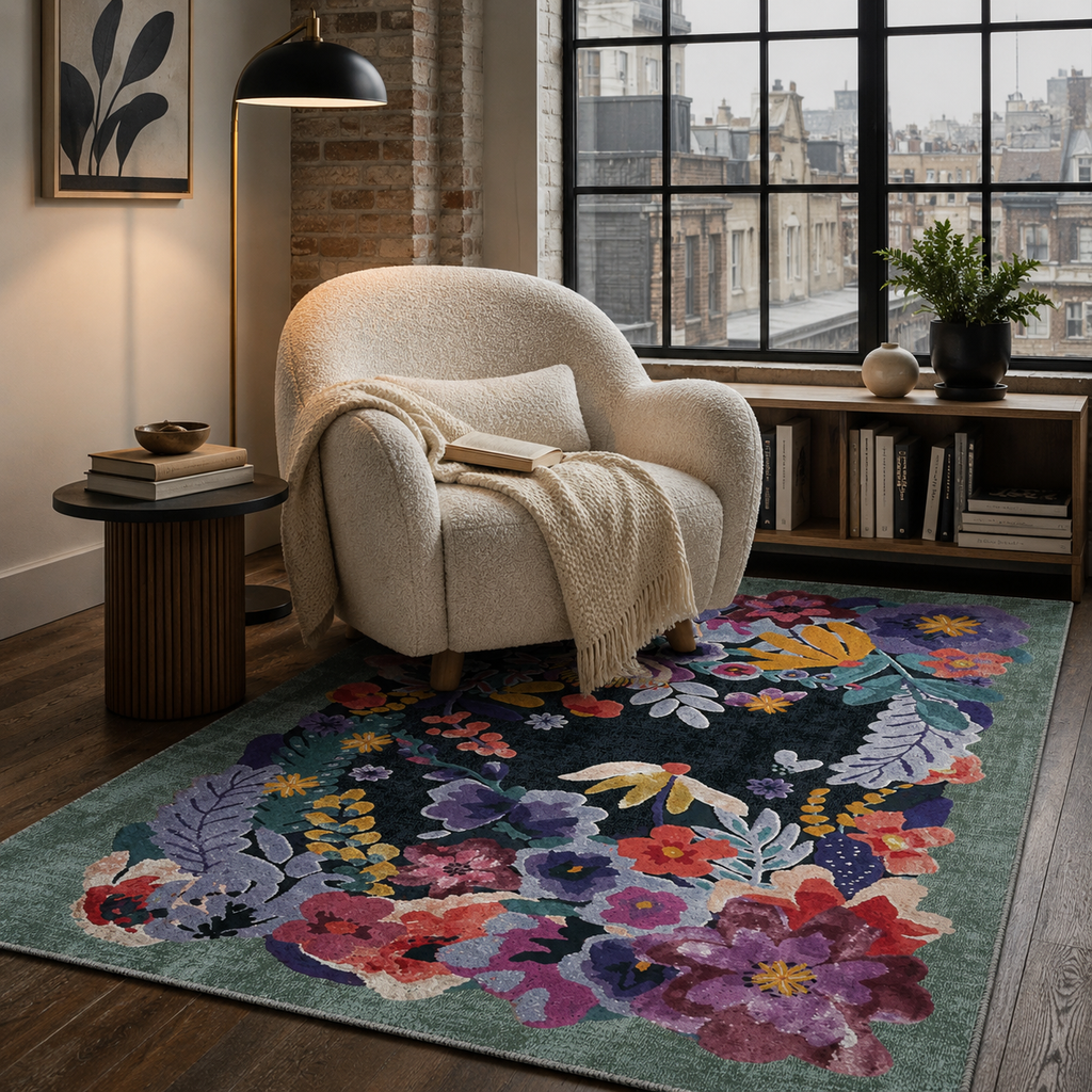 Tapis Classique Bleu Marine Lavable Pamina, vue 9