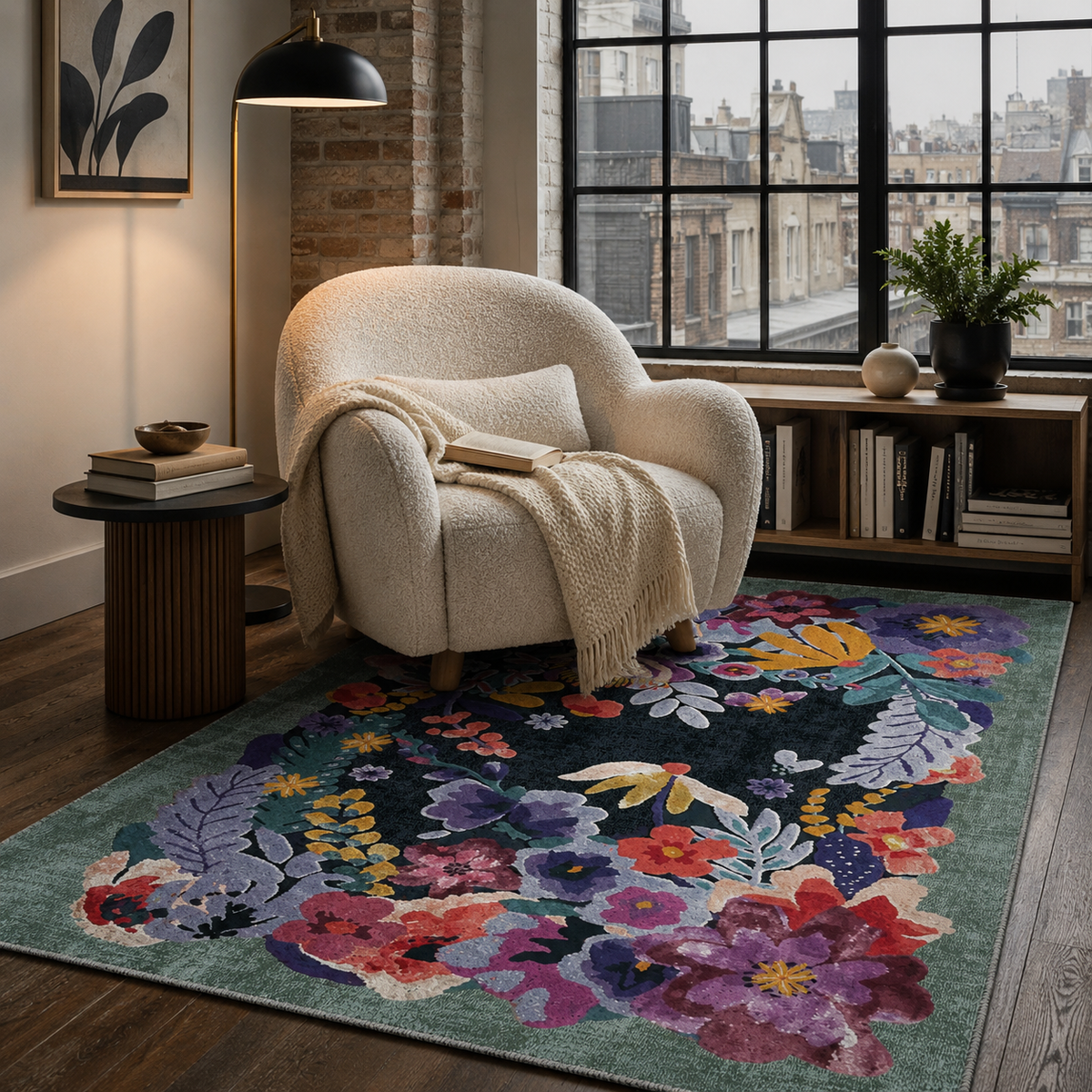 Tapis Classique Bleu Marine Lavable Pamina, vue 9