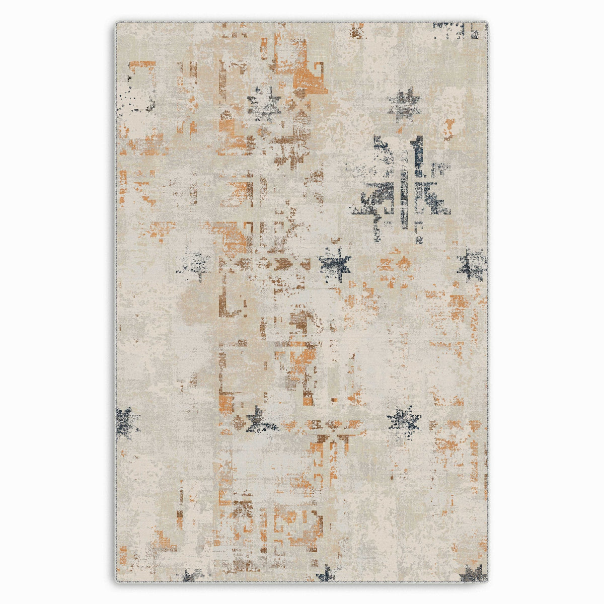 Détail du motif du tapis ethnique moderne bleu marine lavable Eden