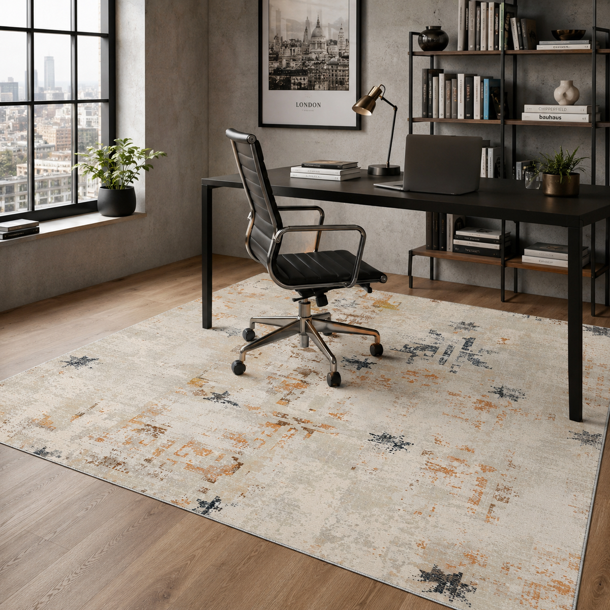 Tapis Ethnique Moderne Bleu Marine Lavable Eden, vue 6