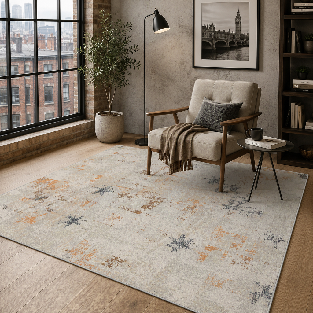 Tapis Ethnique Moderne Bleu Marine Lavable Eden, vue 7