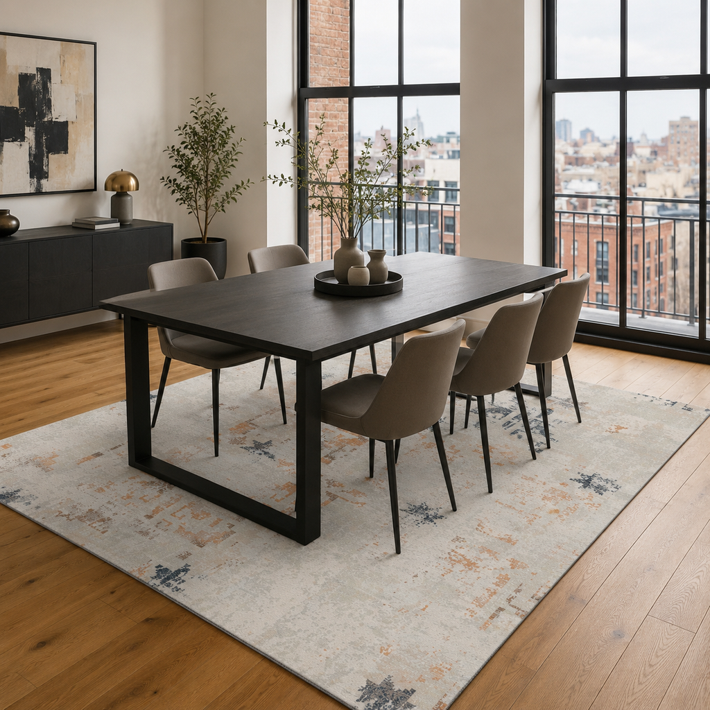 Tapis Ethnique Moderne Bleu Marine Lavable Eden, vue 9