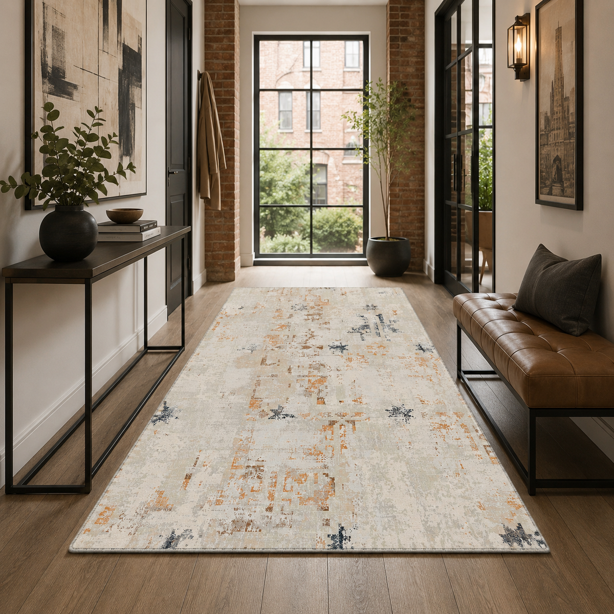 Tapis Ethnique Moderne Bleu Marine Lavable Eden, vue 10