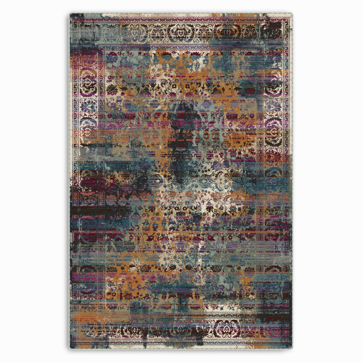 Détail du motif du tapis classique vintage gris lavable Alma