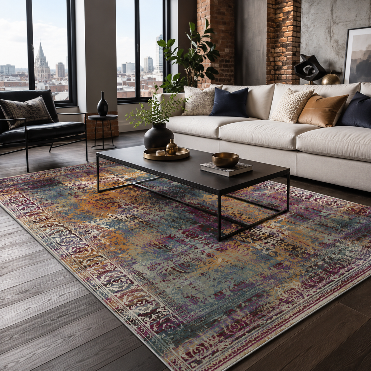 Tapis Classique Vintage Gris Lavable Alma, vue 9