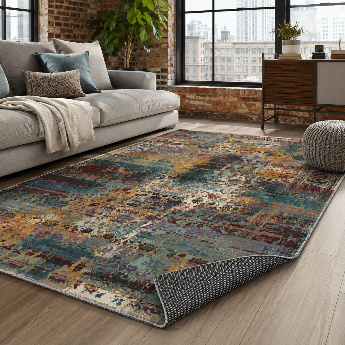 Tapis Classique Vintage Gris Lavable Alma, vue 10