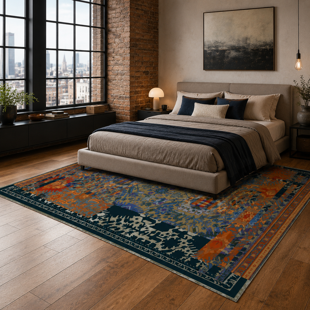Tapis Classique Vintage Bleu Marine Lavable Sixtine, vue 5