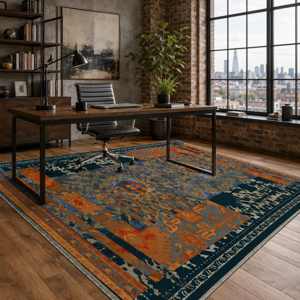Tapis Classique Vintage Bleu Marine Lavable Sixtine, vue 7