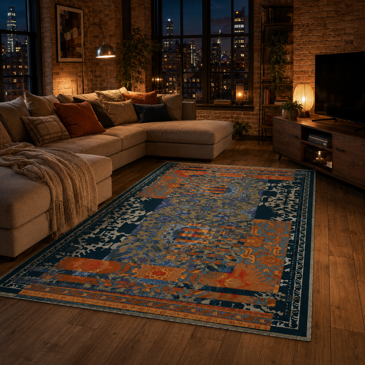 Tapis Classique Vintage Bleu Marine Lavable Sixtine, vue 9