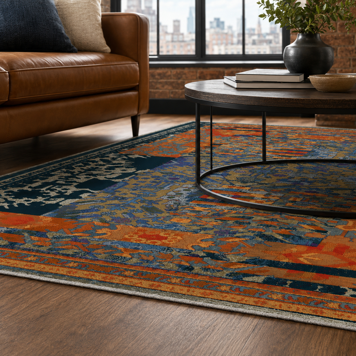 Tapis Classique Vintage Bleu Marine Lavable Sixtine, vue 10
