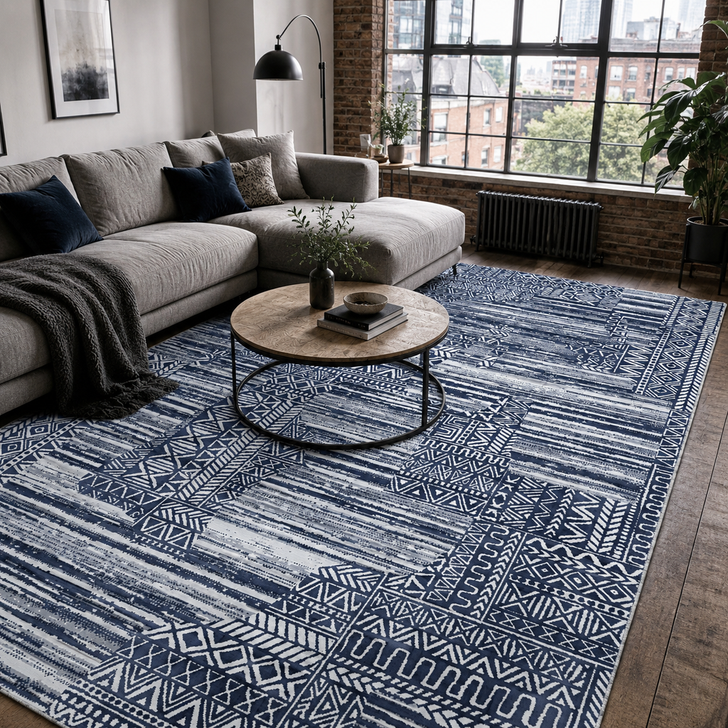 Tapis Moderne Bleu Marine Lavable Ismaël, vue 4