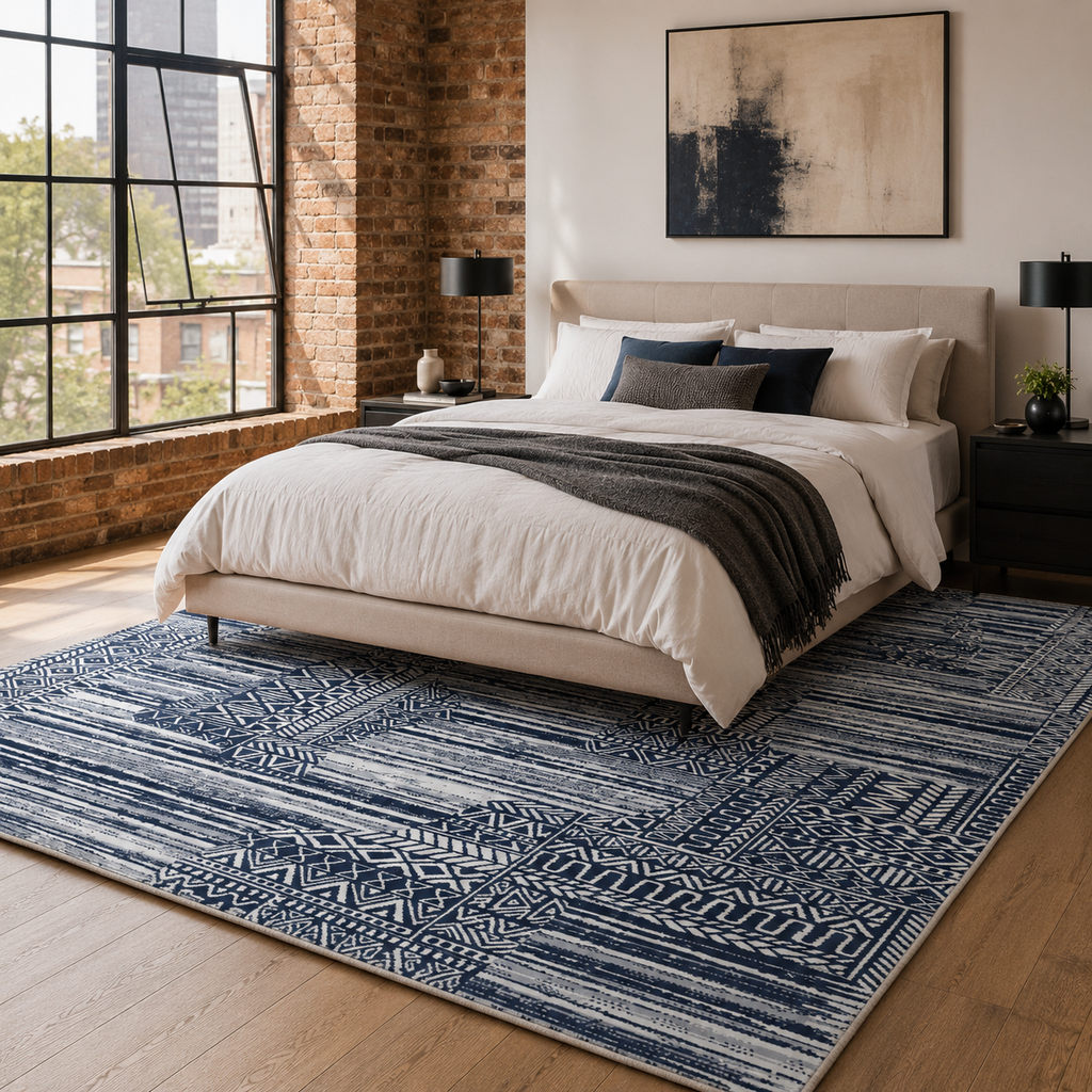 Tapis Moderne Bleu Marine Lavable Ismaël, vue 5