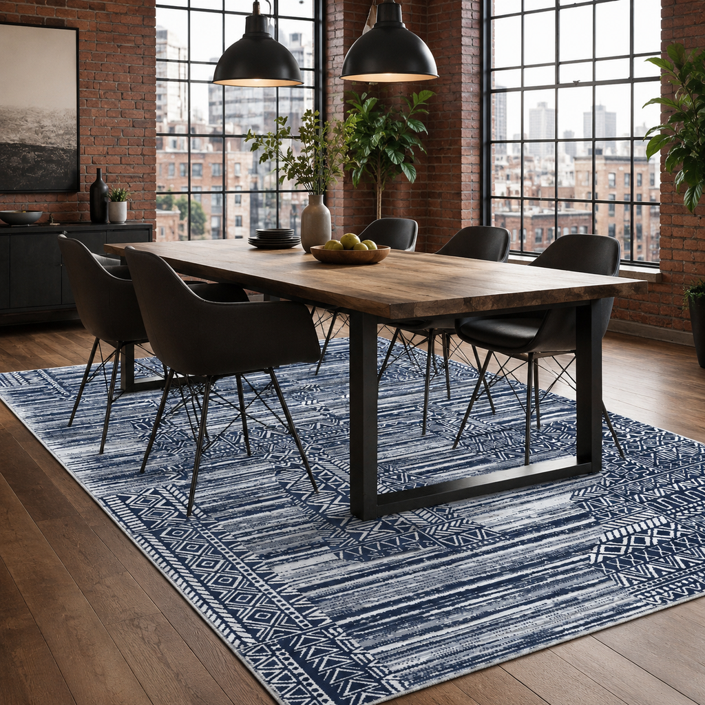 Tapis Moderne Bleu Marine Lavable Ismaël, vue 6