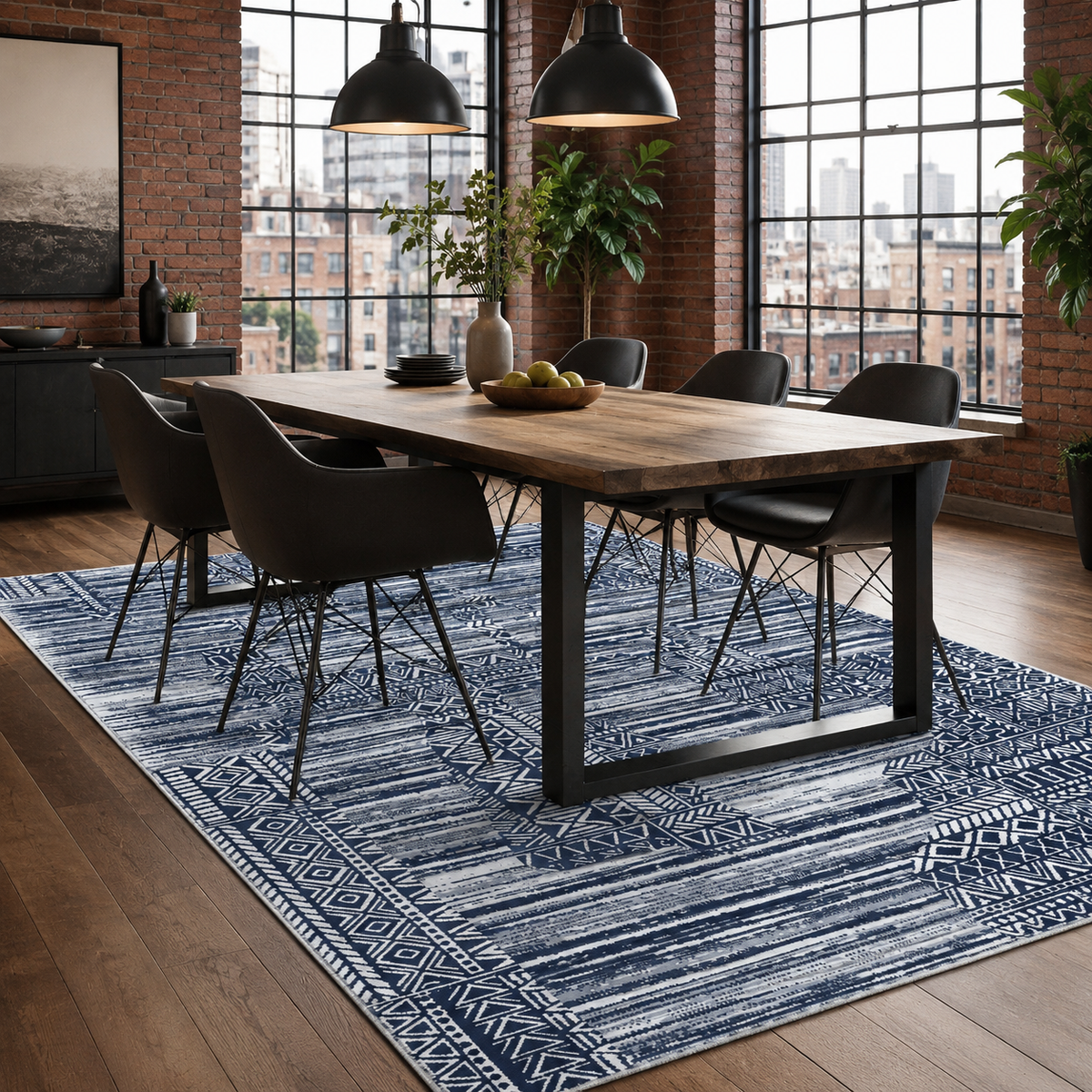 Tapis Moderne Bleu Marine Lavable Ismaël, vue 6