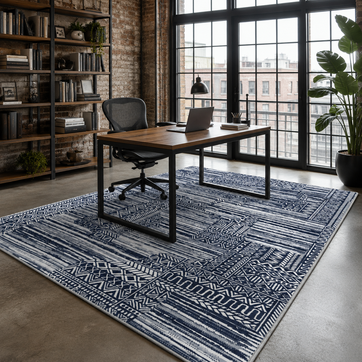 Tapis Moderne Bleu Marine Lavable Ismaël, vue 7