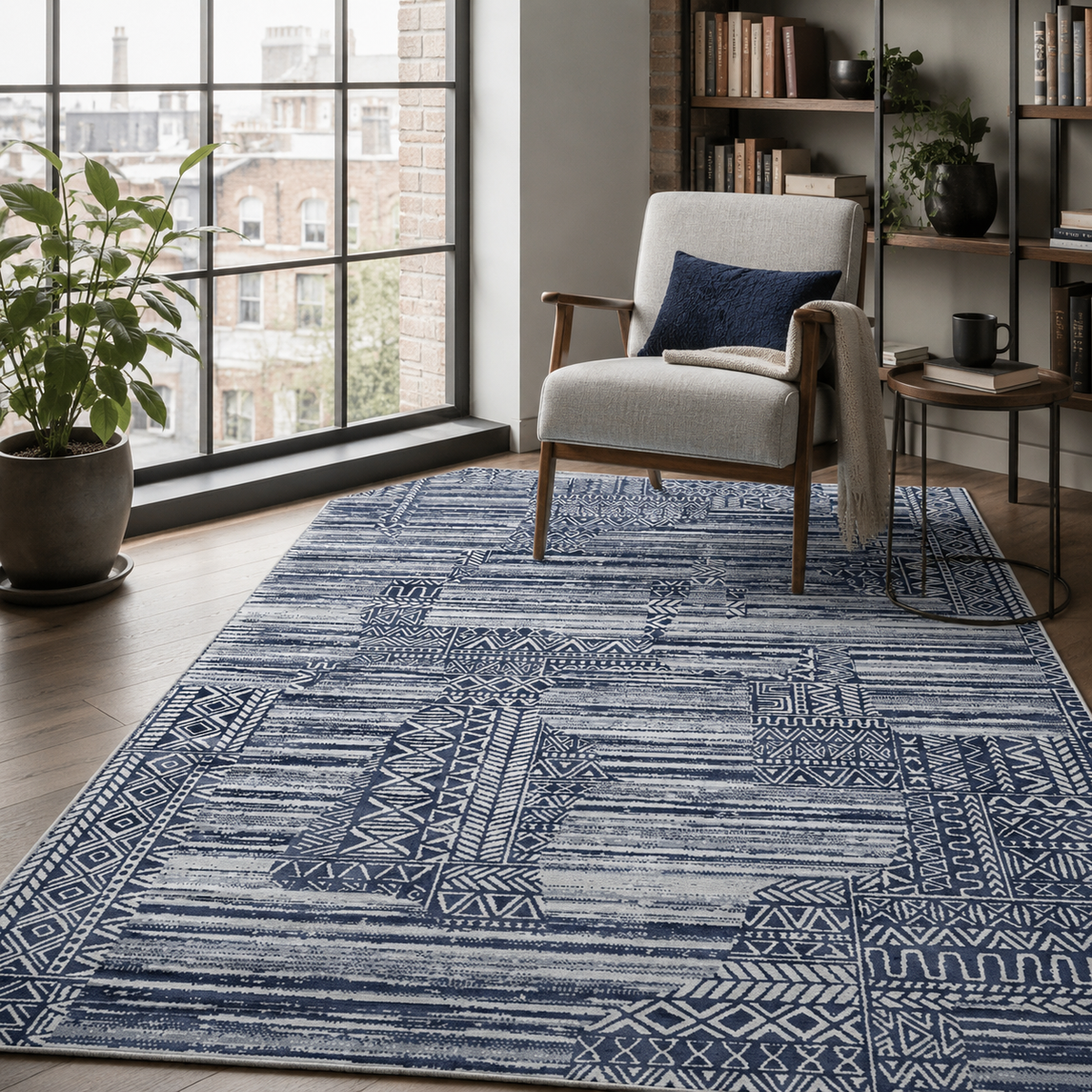 Tapis Moderne Bleu Marine Lavable Ismaël, vue 8