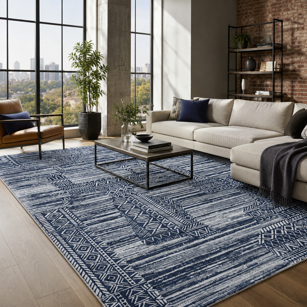 Tapis Moderne Bleu Marine Lavable Ismaël, vue 10