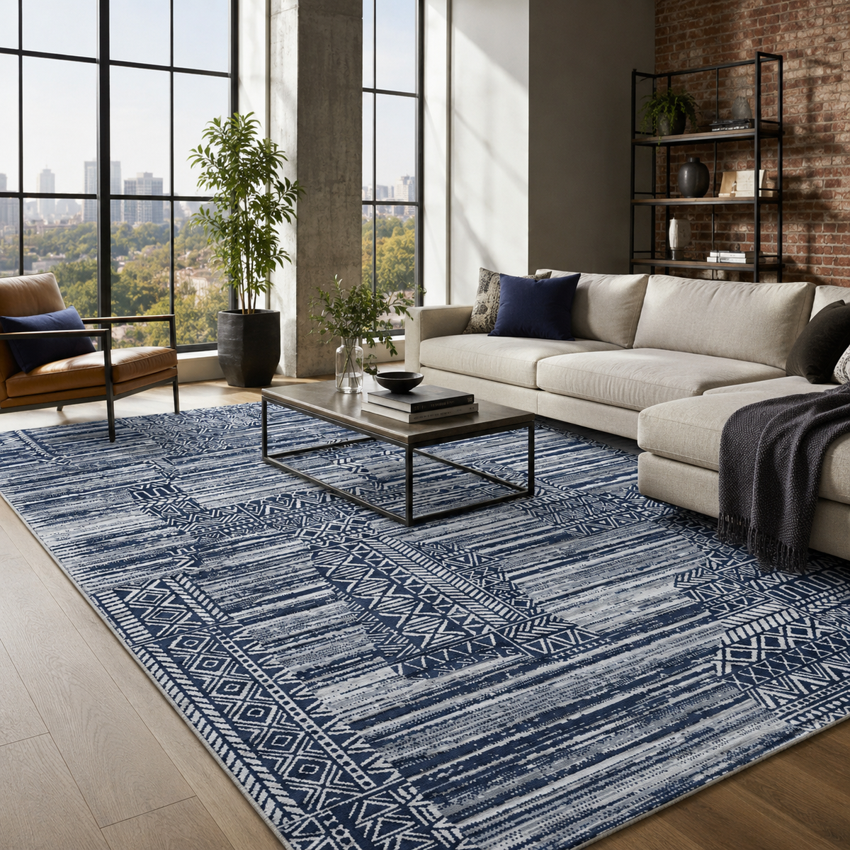Tapis Moderne Bleu Marine Lavable Ismaël, vue 10