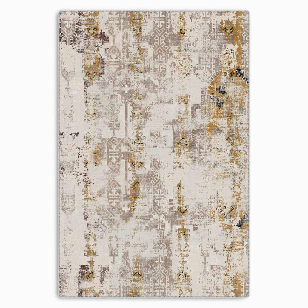 Détail du motif du tapis ethnique vintage bleu marine lavable Héloïse