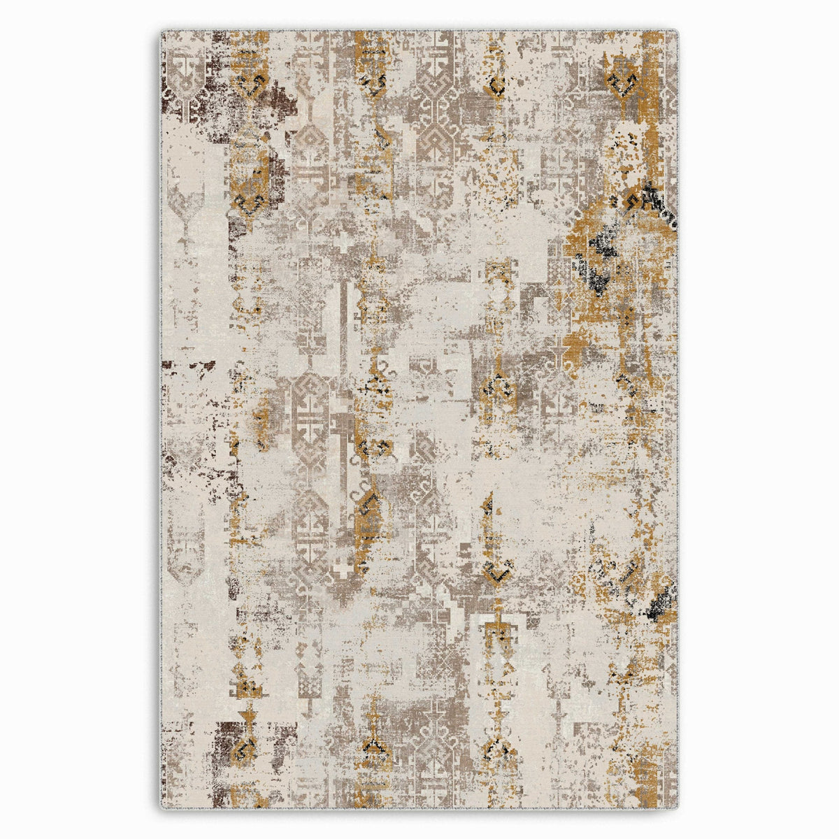 Détail du motif du tapis ethnique vintage bleu marine lavable Héloïse