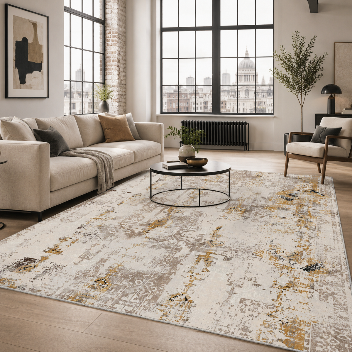 Tapis Ethnique Vintage Bleu Marine Lavable Héloïse, vue 3