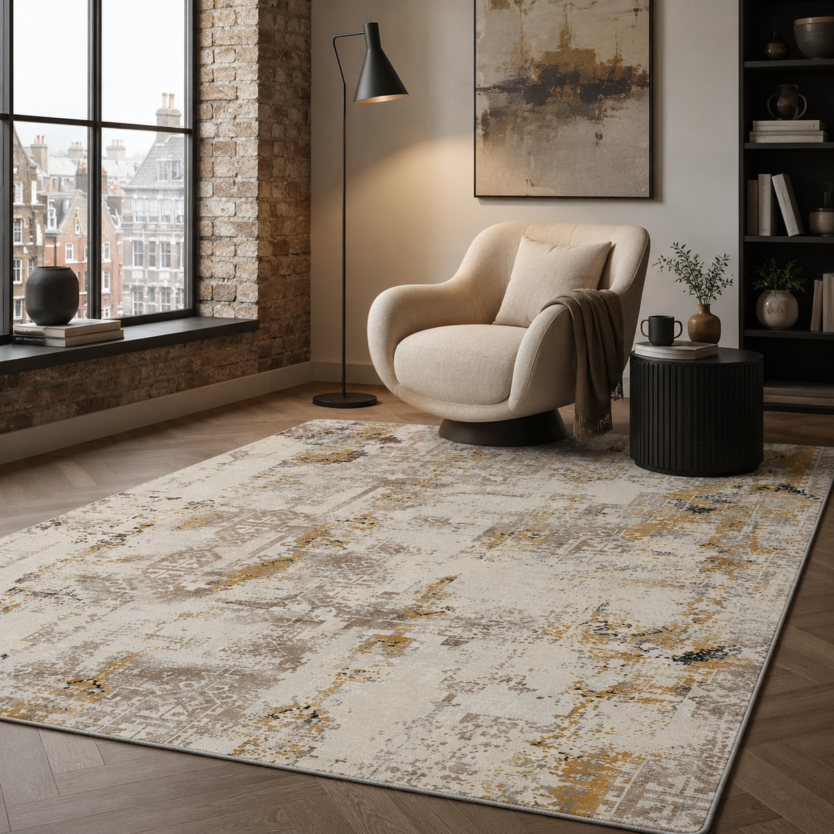 Tapis Ethnique Vintage Bleu Marine Lavable Héloïse, vue 8
