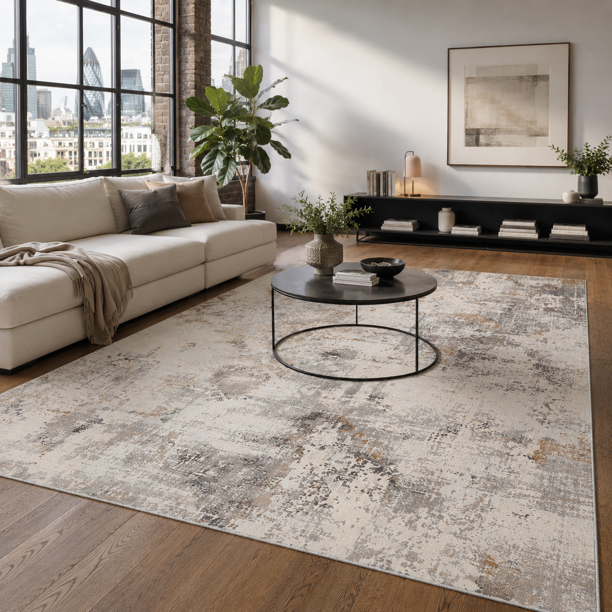 Tapis Ethnique Vintage Bleu Marine Lavable Zoé, vue principale