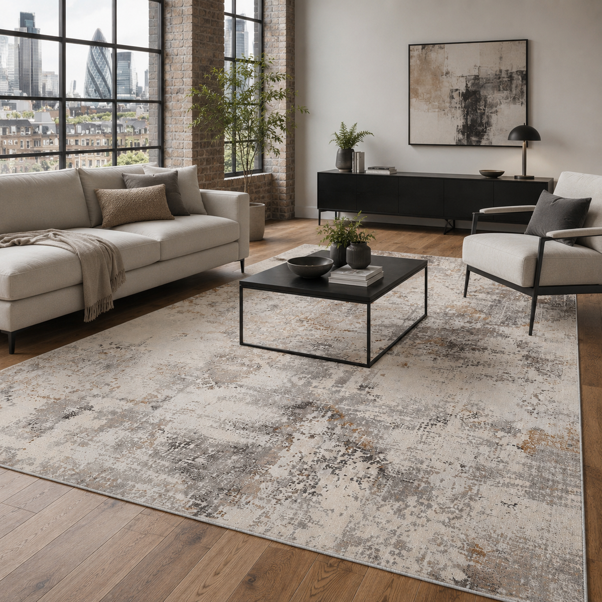 Tapis Ethnique Vintage Bleu Marine Lavable Zoé, vue 4
