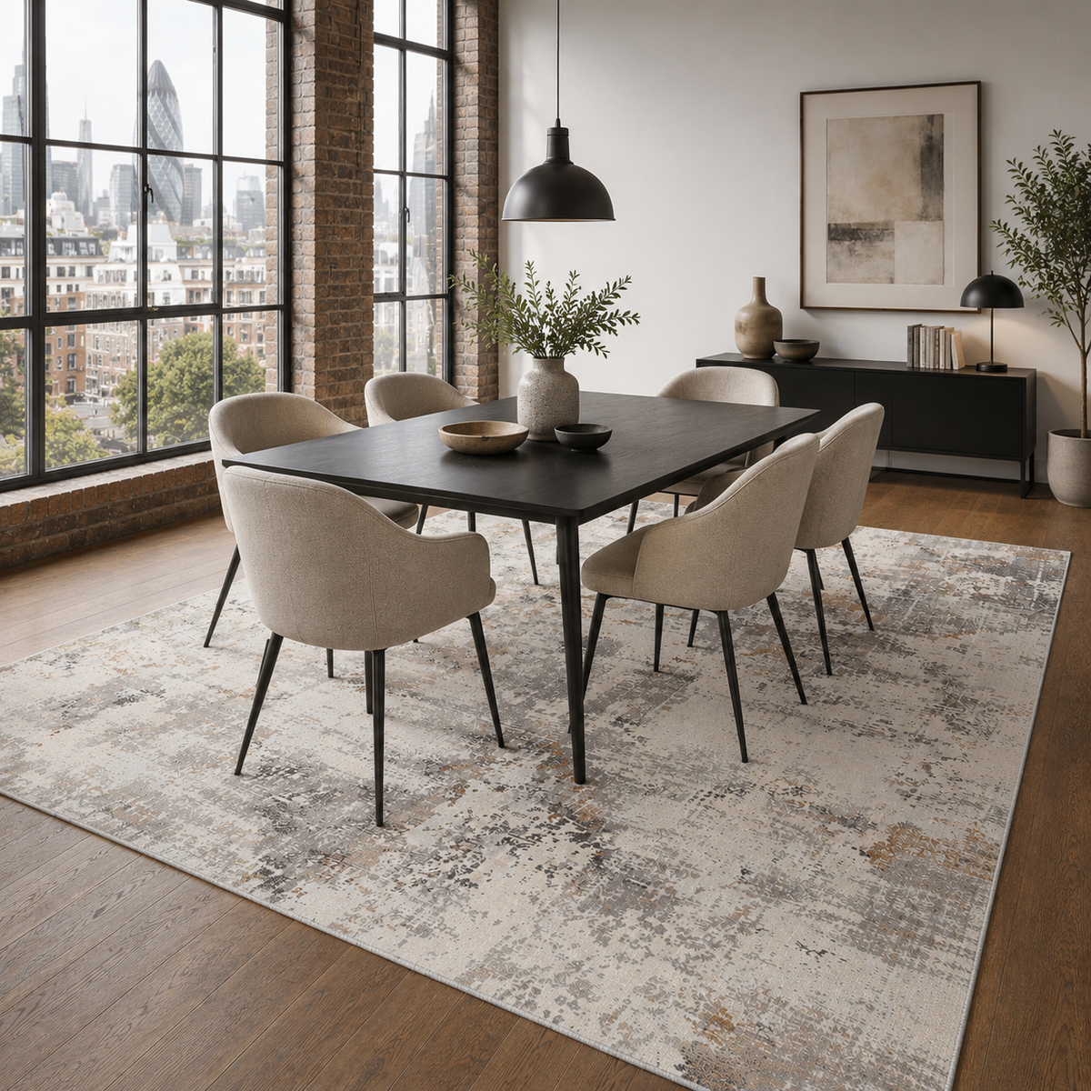 Tapis Ethnique Vintage Bleu Marine Lavable Zoé, vue 6