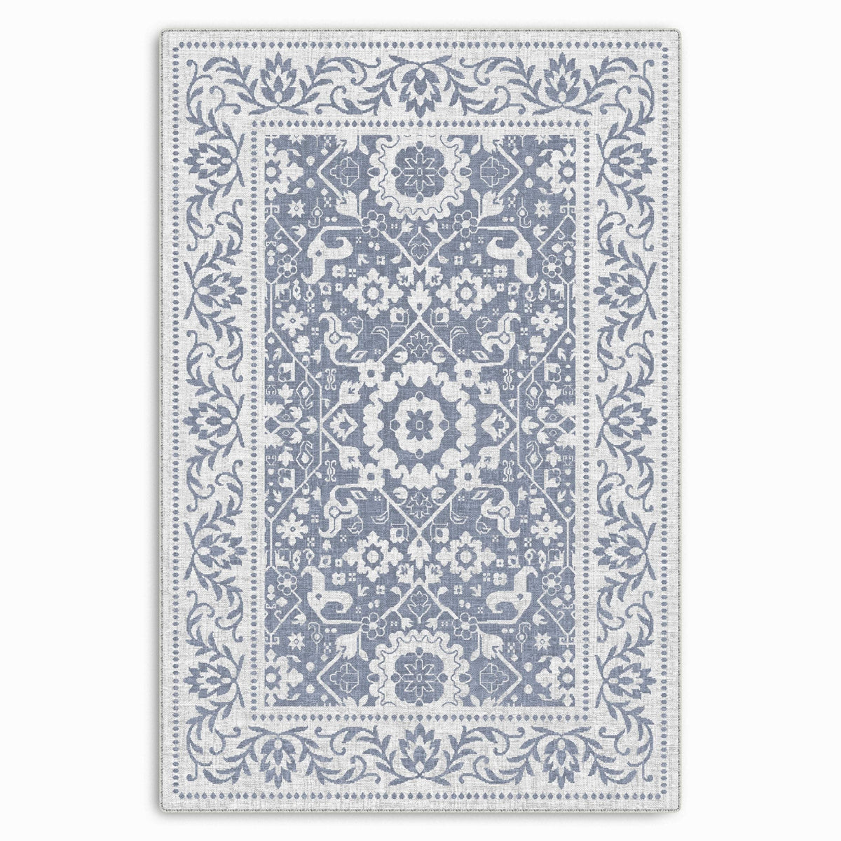 Détail du motif du tapis classique bleu marine lavable Anaïs