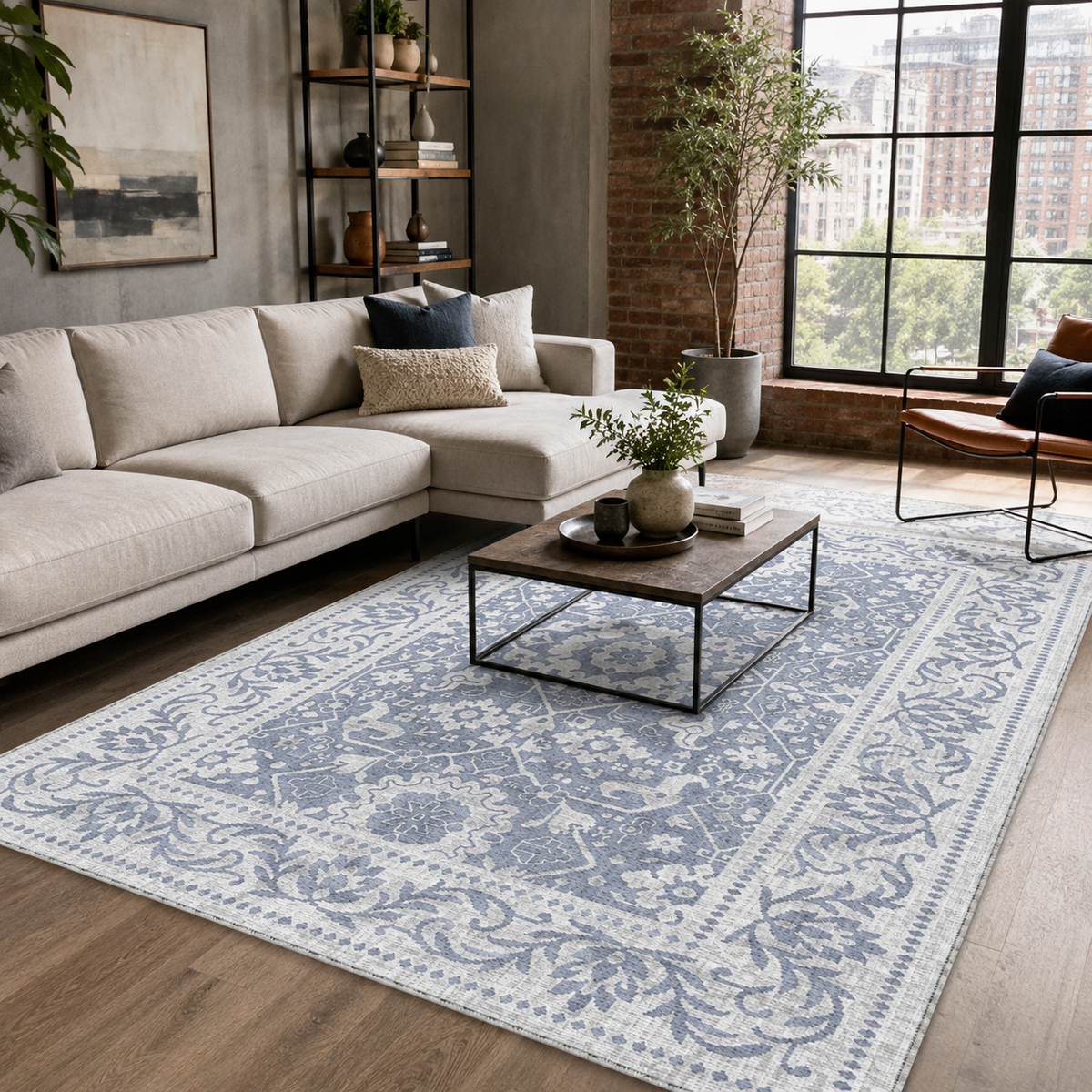 Tapis Classique Bleu Marine Lavable Anaïs, vue 3