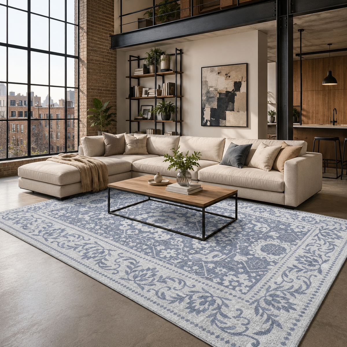 Tapis Classique Bleu Marine Lavable Anaïs, vue 4