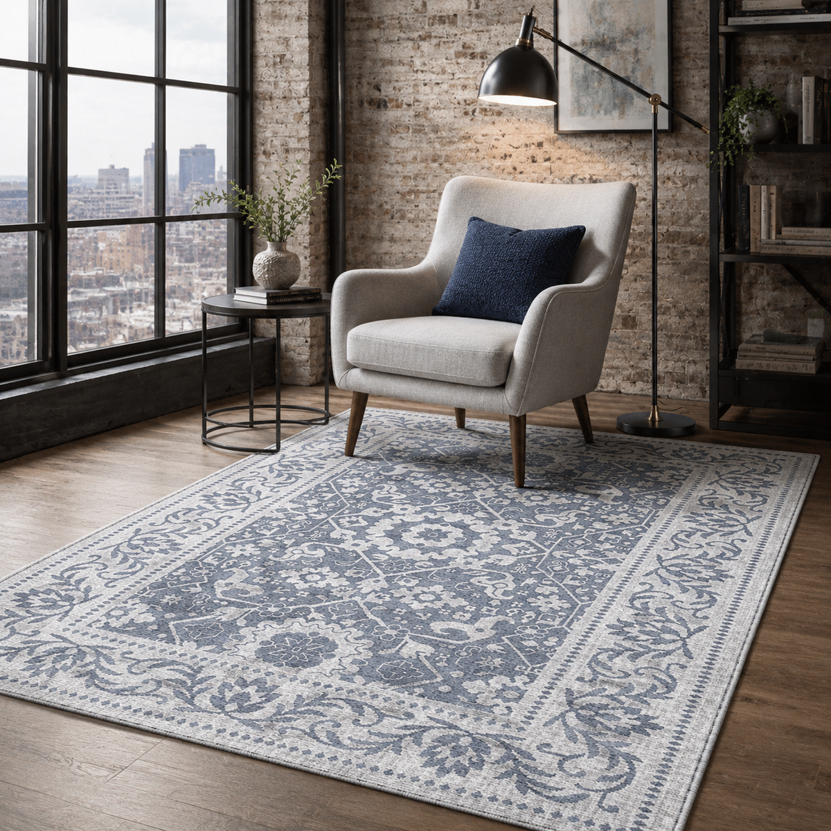 Tapis Classique Bleu Marine Lavable Anaïs, vue 8
